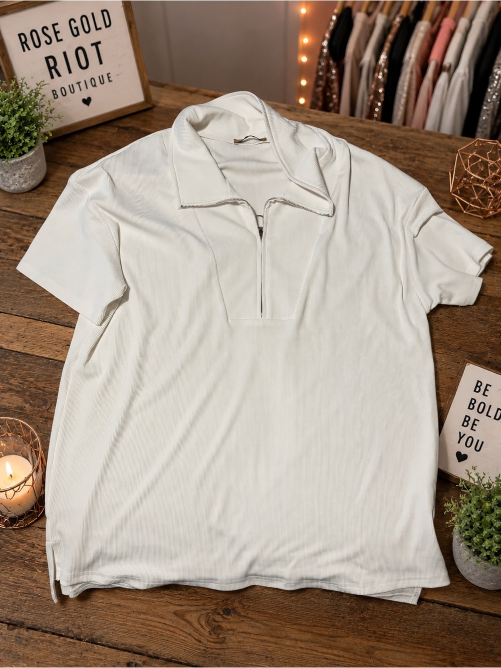 🤍 WHITE RIBBED ZIP-UP TOP 🤍